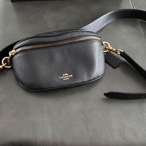 Coach Black Leather Crossbody with Gold Accents
